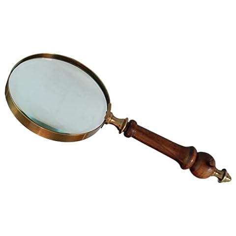 Deconoor 10X Handheld Magnifying Glass Lens, Antique Brass Magnifier, Fine Print Reading, Inspection, Coin & Stamp, Astrologer, Science, Low Sight Elderly, with Wooden Handle, Collectible Décor Gift Cover