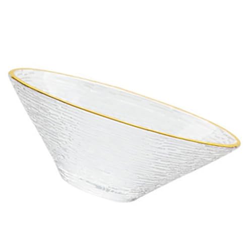 Healifty Insalatiera Grande in Vetro Cristallo Bordo Dorato, Ciotola Decorativa Profonda per Insalate, Frutta e Dessert, per Cene Familiari, Feste e Ristoranti