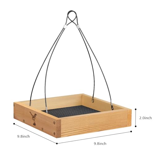 Better-Heavy-Duty-10-Cedar-Platform-Tray-Bird-Feeder-Hanging-Wild-Birdfeeder-Trays-for-Garden-Outdoors-Stainless-Steel-Cable-Mesh-Bottom-Lifetime-Weatherable