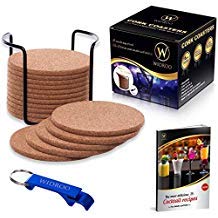 16 Pack Absorbent Cork Coasters Round Edge with Holder – Premium Coaster Set 4 inches – Perfect to Protect Your Furniture, Heat Resistant – Best for Cold Drinks, Wine Glasses, Cups & Mugs
