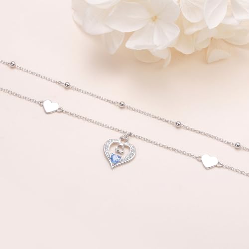 Image of S925 Ankle Bracelet for Women Heart Multilayer Anklets Dainty Beaded Chain Adjustable 9+1 Summer Cute Beach Foot Jewelry