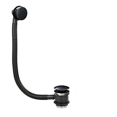 Image of Matt Black Clicker Bathroom Bath Waste Pop Up Click Clack Plug Overflow Drain Kit Full Cover