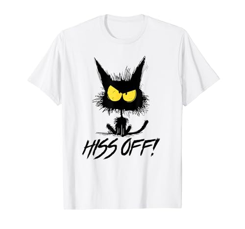 Black Cat Hiss Off pour homme et femme Meow Cat T-Shirt