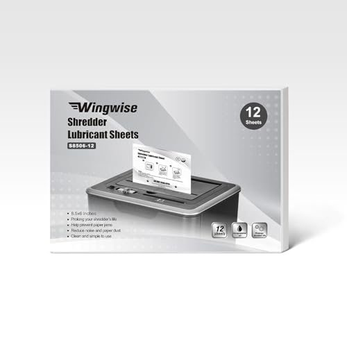 Wingwise 12-Pack Shredder Lubricant Sheets, 8.5 x 6 Inches, Sharpens Blades & Reduces Jams, Mess-Free Maintenance for All Shredders