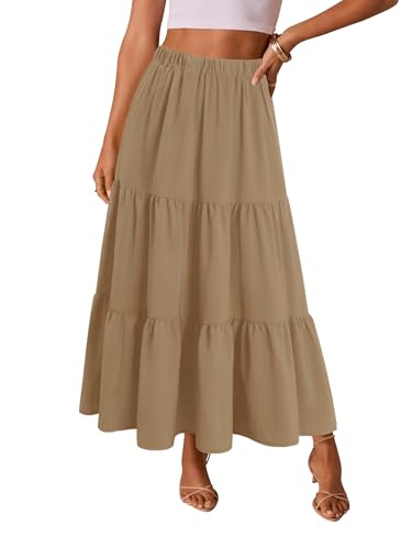 Magritta Women's Maxi Skirt High Waist Boho Floral Summer Casual Flowy Long Beach Vacation Resort Wear Light Khaki XX-Large — view 2
