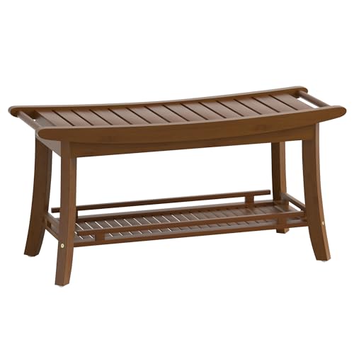 Eastglory Bamboo Entryway Storage Bench with Shelves Shoe Rack Bench