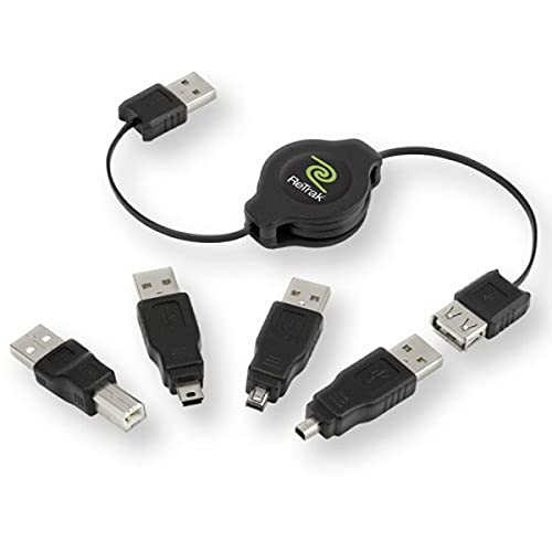 ReTrak Retractable USB 2.0 Cable with 4 Adapter Tips (ETCABLERU2M)