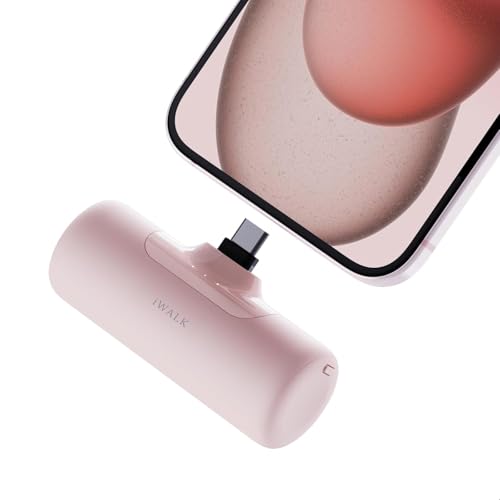 iWALK Caricabatterie portatile piccolo 4500mAh: Mini power bank con connettore USB-C integrato,batteria esterna per iPhone 16/16 Plus/16 Pro/16 Pro Max, Samsung S24/23 (Rosa)