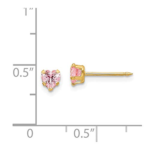14k Yellow Gold 4mm Pink Heart Cubic Zirconia Cz Post Stud Earrings Tool Ear Piercing Supply Love Fine Jewelry For Women Gifts For Her