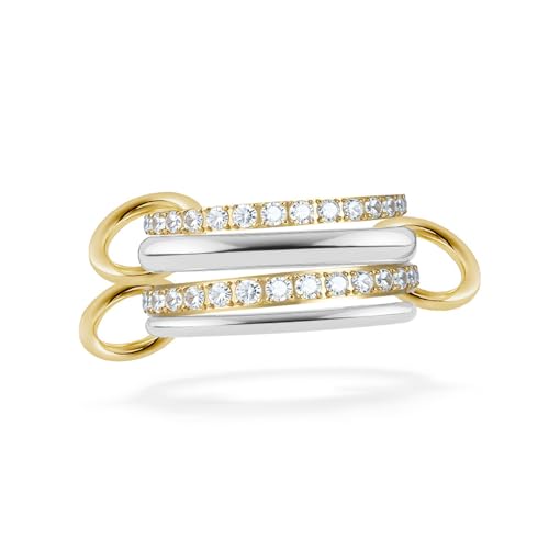 Bague 4 anneaux acier inoxydable pavée zirconium femme lot de bagues empilables argentées