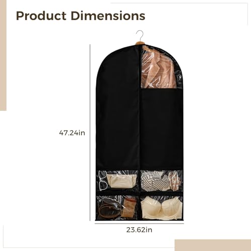 Homaisson 47-Inch Garment Bags Covers, 4 Pcs Black Garment Bag for Closet Storage and Travel, Suit Garment Bag for Men, Black Suit Cover Bags with Clear Window for Coats, Jackets, Shirts4
