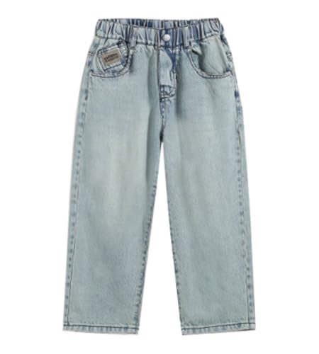 Boy's Casual Straight Leg Denim Pants Elastic Waist Jeans with Pockets