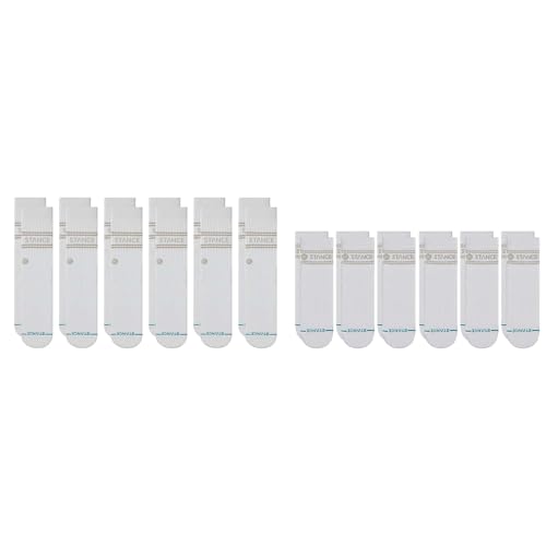 Stance Vital Crew/Quarter 12-Pack Socks Bundle for Men and Women, Cotton Blend and Comfortable Everyday, White, Large