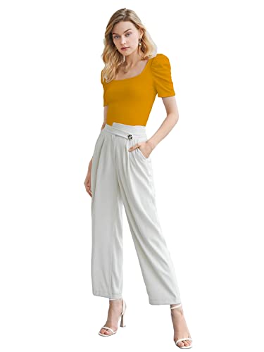 Image of Shasmi Women's & Girl's Polyester Regular Fit Square Neck Short Puff Sleeve Ruched Bust Solid Tops (Shree Top 27)
