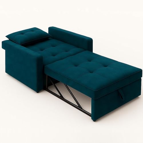 Image of CASASTYLE Trissa 1 Seater Fabric Pull-Out Sofa Cum Bed (Greenish Teal) Comfortable & Premium Velvet Finish