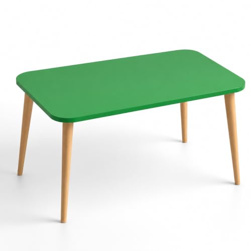 Image of Wooden Foldable Coffee Table - Rectangular Center Tea Table for Living Room & Bedroom, Easy Assembly with Solid Wooden Legs (Green)