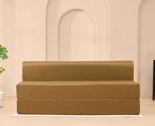 Image of uberlyfe Xtra High, Xtra Soft 3 Seater (6' x 6') Sofa Cum Bed | 1 Year Warranty | 17 inch Sofa Height | King Size Foldable Bed | Water Repellent Fabric | Rodhouse Brown Color