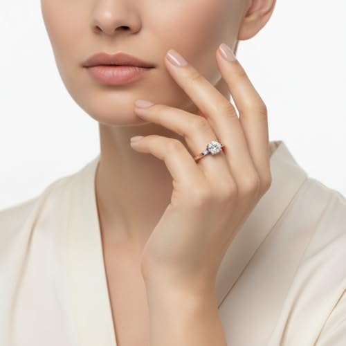 Image of Choose Your Gemstone Petite Dome Engagement Ring Rose Gold Plated Round Shape Petite Engagement Rings Everyday Jewelry Wedding Jewelry Handmade Gifts for Wife US Size 4 to 12