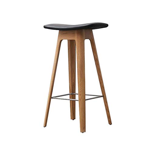 OEUBEQ Taburetes de Bar Taburete Alto Taburete de Bar de Madera Maciza, Sillas Altas Barra de Desayuno de Cocina Mostrador Roble + Cuero sintético, 80 cm (Tamaño: 80 cm)