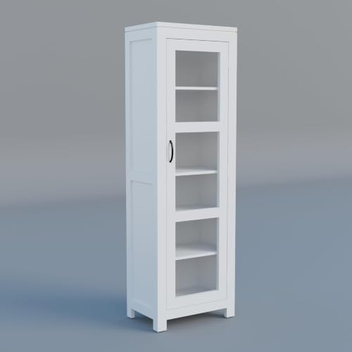 Image of Krishna Wood Decor Solid Sheesham Wood Deco White Corner Book Shelf, Showcase Acrylic Glass Door Crockery Unit Or Bookcase, Six Shelves Wooden Book Rack, Display Cabinet for Home & Library Areas