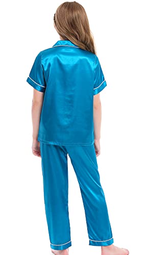 Image of Kids Satin Short-Top and Long-Pants 2-Pieces Pajamas Sleepwears Set