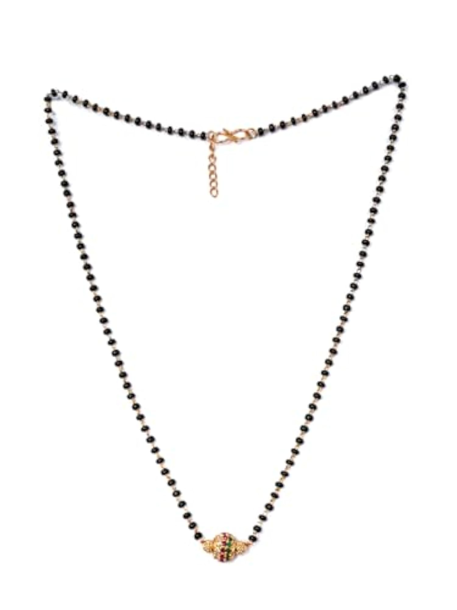 Ruby Diamond Pendant with Black Beads Chain Short Mangalsutra