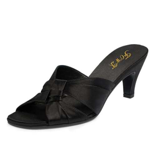 FOWT Women Trendy Kont Open Toe Comfy Low Heel Satin Mules Slip on Summer Party Event Casual Slide Sandals Size 4-16 US