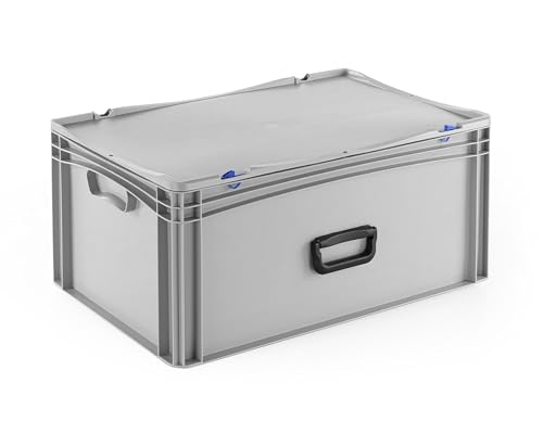 DIE BOX FABRIK Robuster Eurobehälter mit Tragegriff & Scharnierdeckel | Stapelbarer Kunststoffkoffer für Lager & Transport | Aufbewahrungsbox für Werkzeuge, Logistik & Industrie (600x400x283 mm)