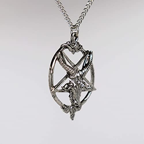 Baphomet Inverted Pentacle Silver Finish Pewter Goat Head Pendant Necklace4