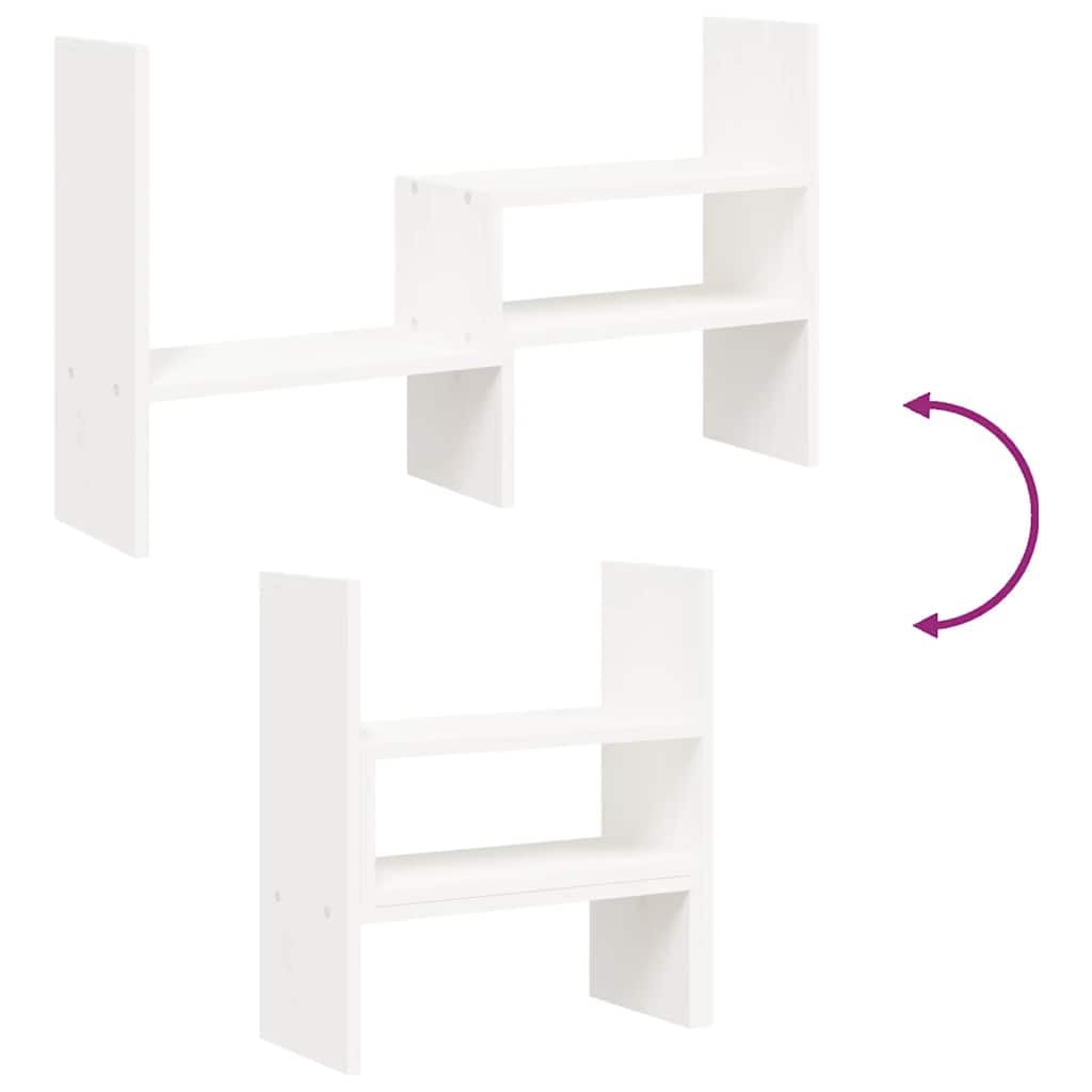 Supporto per monitor bianco in legno di pino massiccio, regolabile in altezza 39-72 x 17 x 43 cm, organizer da scrivania ergonomico per PC, laptop, tablet, ripiano salvaspazio per ufficio