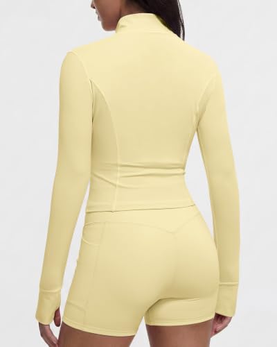 Image of SUUKSESS Women Golden Full Zip Up Workout Cropped Jackets Lightweight Athletic Yoga Tops