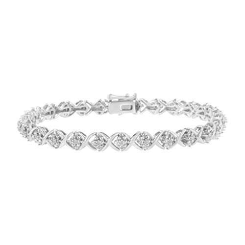 Haus of Brilliance .925 Sterling Silver Round-Cut Diamond Accent Floral Cluster and X Link Bracelet (I-J Color, I3 Clarity) - 7.25"