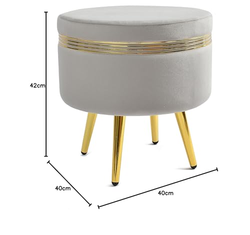 Image of NACIA Ottoman Pouffe Stool for Living Room Sitting | Round Footstool /Foot Rest with 4 Wooden & Golden Metal Legs for Dressing Table, Home Decor, Balcony, Bedroom (16x16x17 inch, Grey)