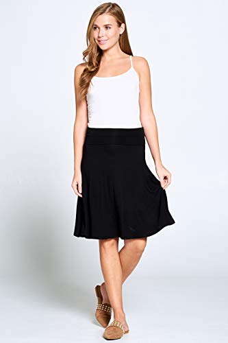 Popana 1112-XL-BLACK Womens Casual Knee Length A-Line Stretch Midi Skirt Plus Size Made In Usa Size Xl Black thumb #1