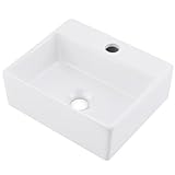 VASOYO 16x12 Inch Wall Mount Ceramic Bathroom Sink - Rectangle Vessel Sink with Faucet Hole, Perfect for Small Bathrooms