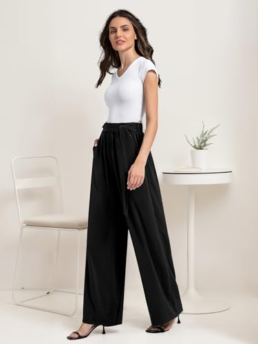 QIANXIZHAN Women's Wide Leg Pants, High Waisted Palazzo Pants Dressy Summer Flowy Casual Lounge Work Dress Pants Trousers WL3