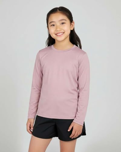 Image of Real Essentials 4 Pack: Girls' Dry-Fit Long Sleeve Crew Neck T-Shirt - Athletic Activewear Soccer Top for Teens Kids Youth