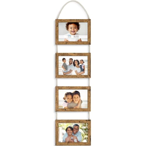 Icona Bay - 6x4 Wall Hanging Picture Frames Collage with 4 Openings - Rustic Brown - Casual Style Engineered Wood Frames - Wall Mount Only - Bliss Collection