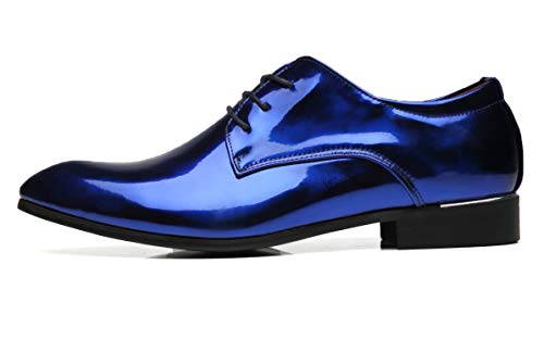 Santimon Men's Oxford Shoes Dress Pointed Toe Shiny Patent Leather Lace Up Casual Prom Party Shoes2