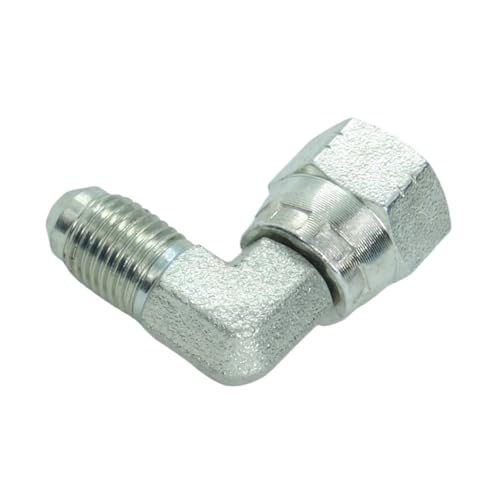 Image of 1 Piece Steel JIC Flare Tube Fitting, 90 Degree Elbow, 1 /4 inch Male JIC (7 /16 inch - 20) x 1 /4 inch Female JIC (7 /16 inch - 20) Swivel Tube OD