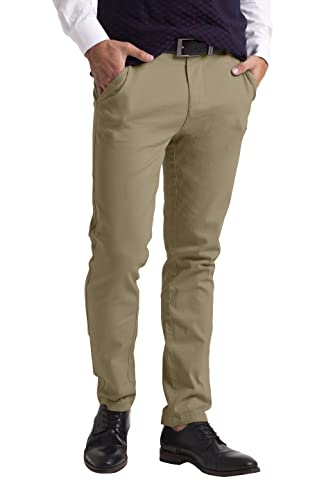 westAce Men's Chino Trousers Slim Fit Stretch Classic Wrinkle-Resistant Flat-Front Lightweight Twill Essential Casual Chino Trouser (Available in Big and Tall) (32W / 30L, British Khaki)