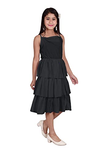 Image of Knee Length Crepe Layered Sleeveless Dress for Girls