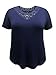 Plus Size Crochet Neck Trim Short Sleeve Top (1X-5X) (1X, Navy)