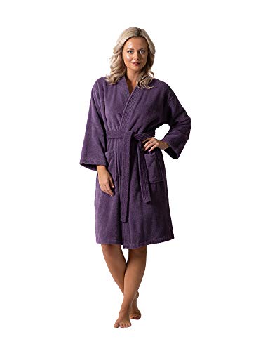 Luxurious Turkish Cotton Kimono Collar Super-Soft Terry Absorbent Bathrobes For Women (Plum,Large) #TOP29