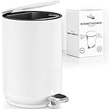 Premium Kosmetikeimer 4 Liter aus Edelstahl - INKL. 100 MÜLLBEUTEL - Badezimmer Mülleimer mit leiser Absenkautomatik - WC Mülleimer Bad mit großem Inneneimer - Kosmetikmülleimer weiss