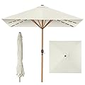 Best Choice Products 9ft Deep Square Solar Powered LED Lighted Patio Umbrella w/Faux Wood Texture, UV-Resistant Fabric, Hand Crank - Ivory