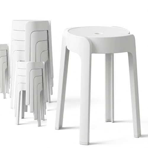 12 Tabourets Gigognes empilables BM Home Tab-Blanc en Plastique, légers pour la Maison, Salle de Classe, Cuisine, Jardin