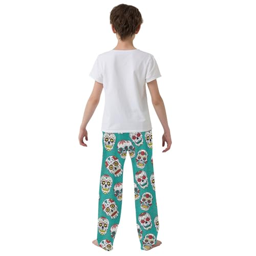 ZZXXB Skull with Florals Print Boys Long Pants Soft Trousers Elastic Waist Kids Lounge Bottoms with Pockets S-XL3