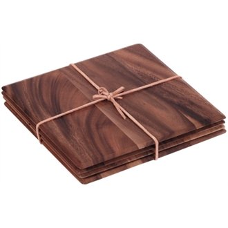 T&G Woodware DL134 Square Table Mat, Acacia Wood (Pack of 4), Brown