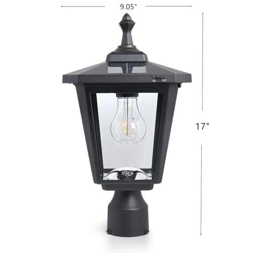 Kemeco ST4319Q-A Filament LED Cast Aluminum Solar Post Light for Outdoor Garden Post Pole Pier Mount Yard